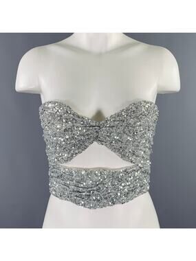 ATTICO Size 6 Silver Polyamide Sequined Strapless Dress Top